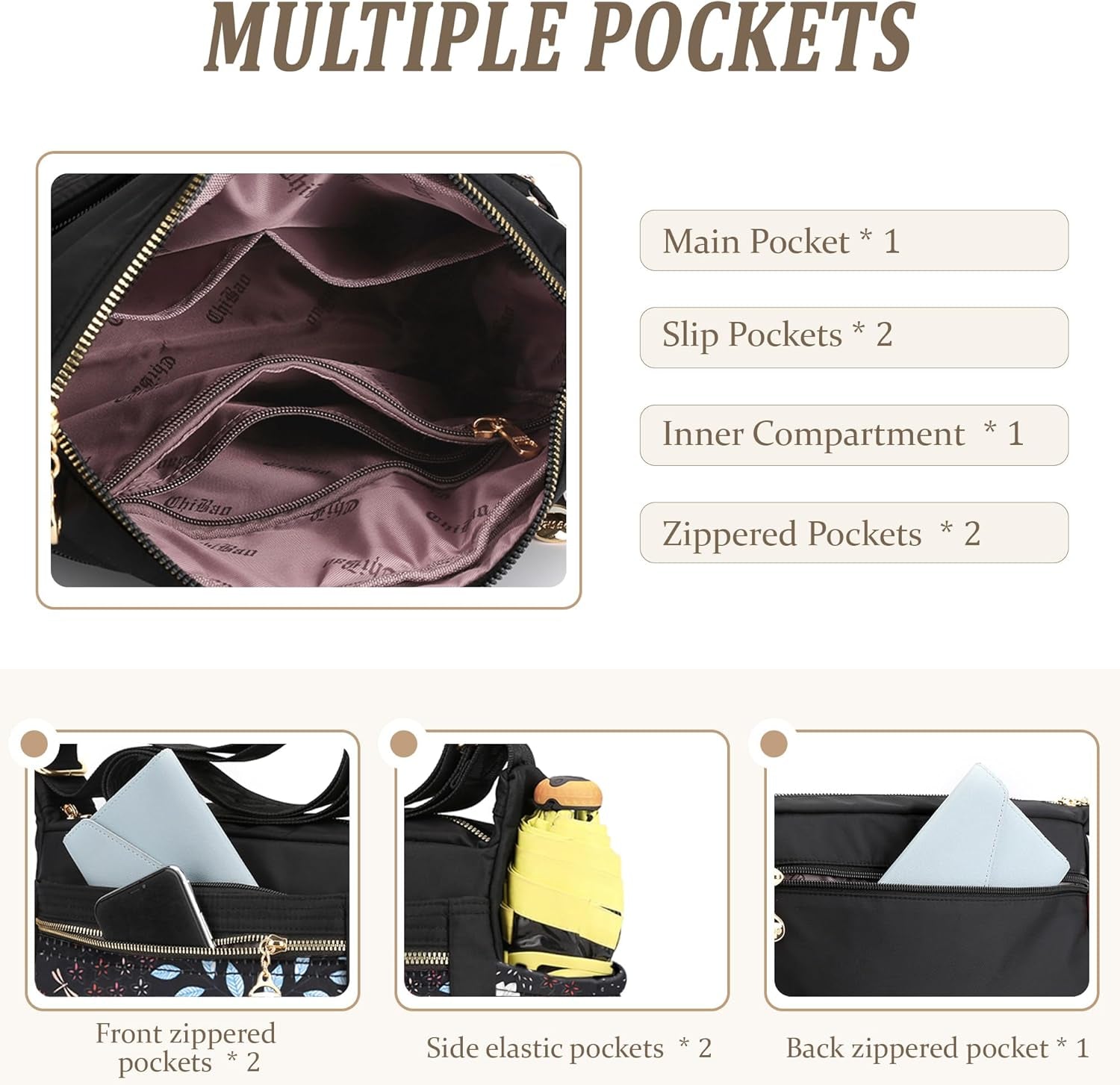 Shoulder Bag Women Large Colourful Crossbody Handbag Ladies Lightweight Nylon Messenger Bag Multiple Pockets Flower C