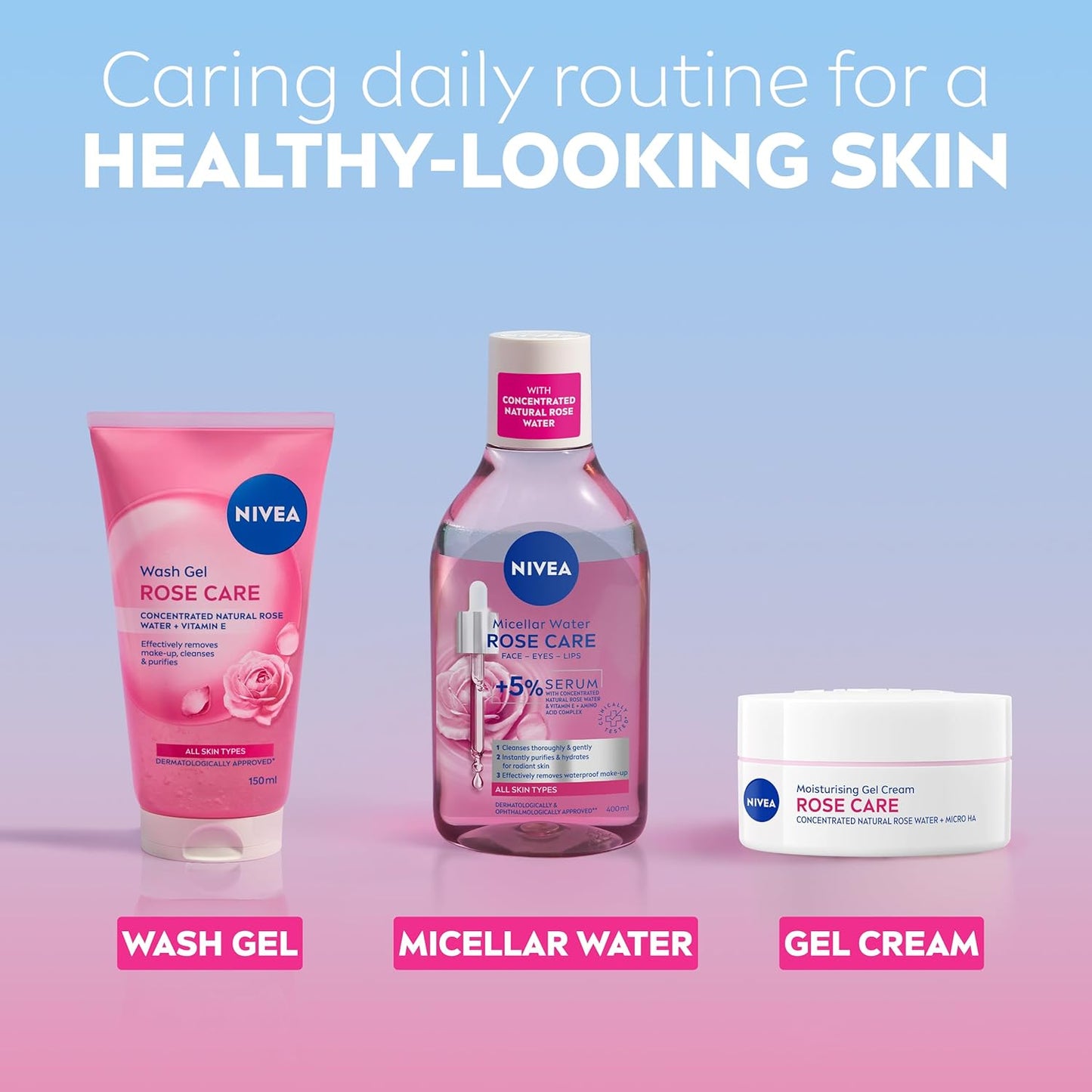 Rose Care Moisturising Gel Cream (50 Ml), Hydrating Gel Face Cream with Rose Water and Hyaluronic Acid, 72H Moisture Formula, Moisturiser for Soft and Radiant Skin