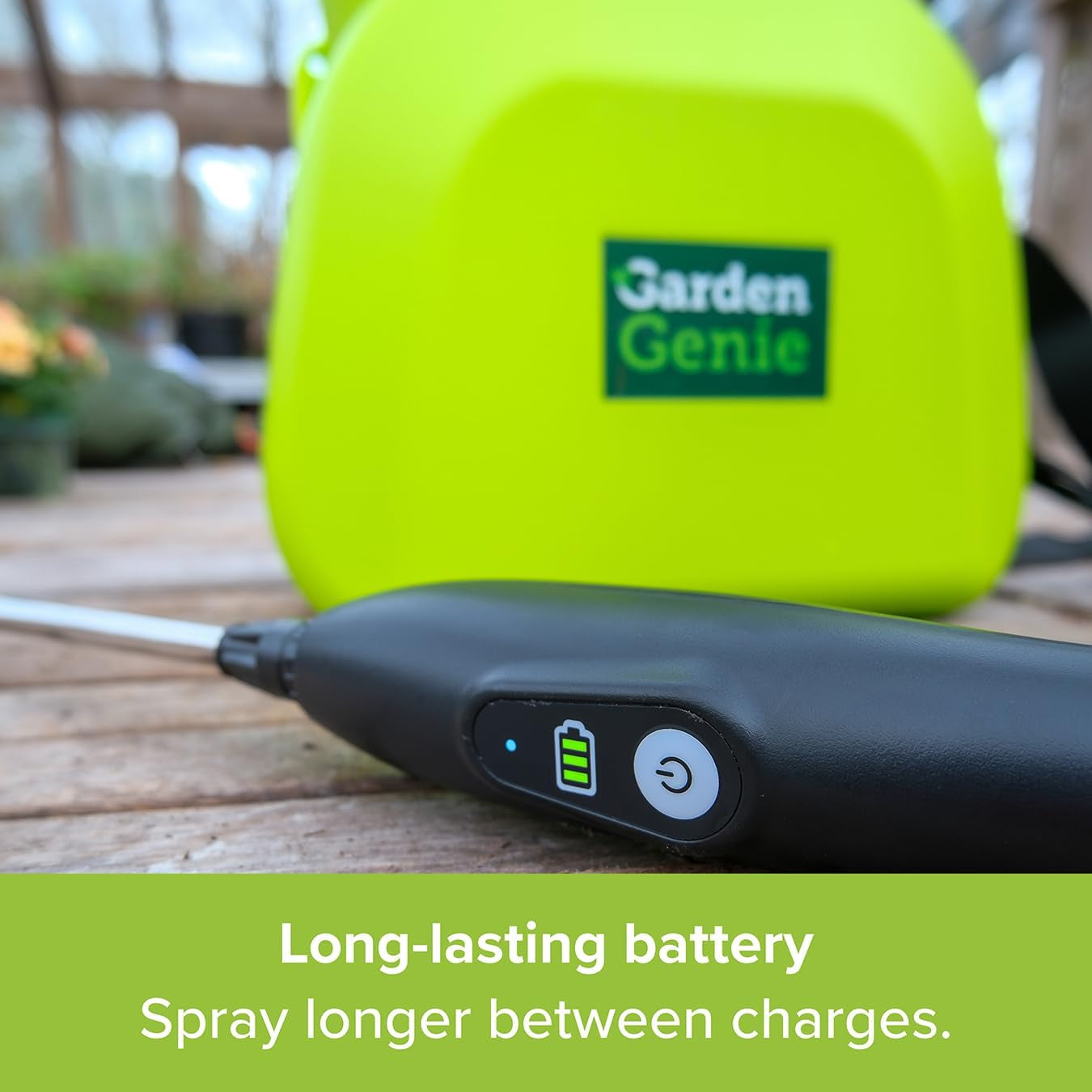 Garden Genie Rechargeable Electric Sprayer in Moss Green - 5L Cordless Sprayer 1.6 Bar Pressure - Telescopic Lance & 3 Nozzles - Weed Killer, Fertiliser & Plant Watering System - Easy Use