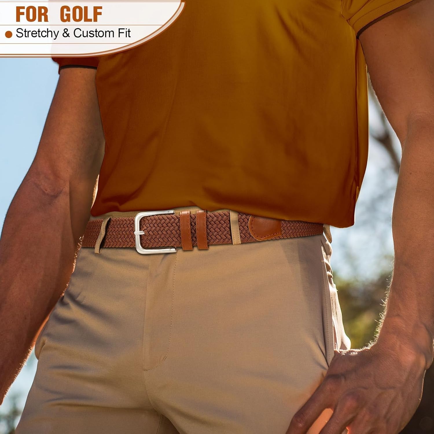 Mens Belt Elastic Belts for Men Stretch Braided Fabric Belts Casual Black Woven Golf Belt for Jeans