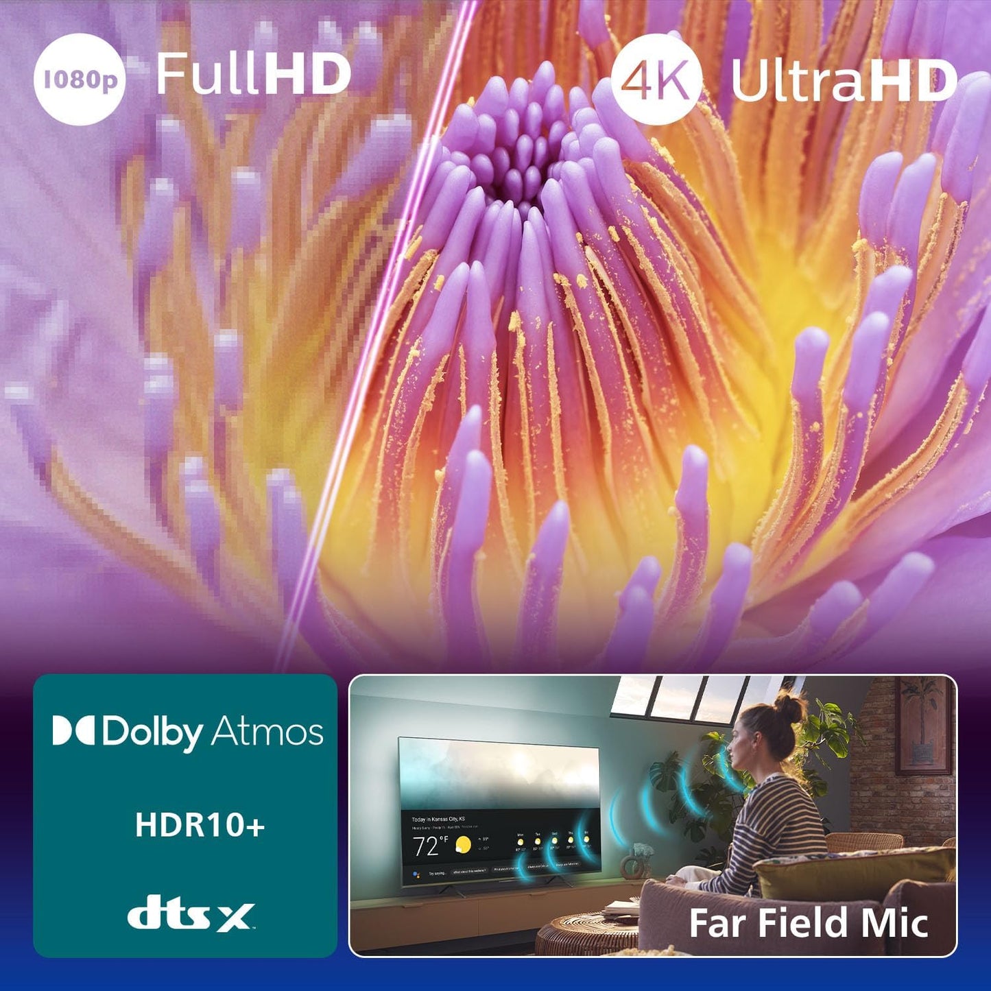 Philips Ambilight 55PUS8200 4K LED Smart TV - 55 Inch Display with Pixel Precise, Ultra HD, Titan OS Platform and Dolby Atmos Sound, Works with Alexa and Google Voice Assistant