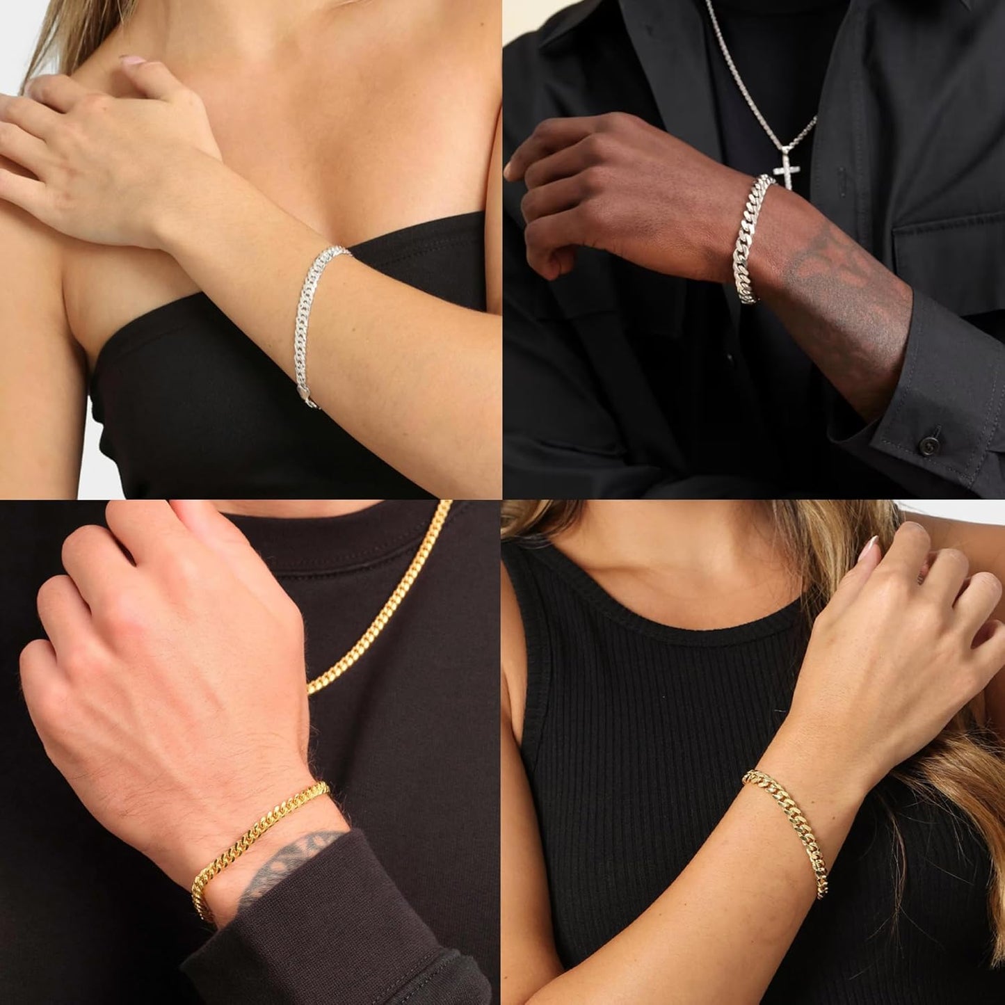 925 Solid Sterling Silver/14K Gold Plated 3/5/8Mm Width Adjustable 6.5-7.5Inch 7.5-8.5Inch Cuban Bracelet Chain for Men Women, Sturdy Non-Fading Bracelet Jewellery Gifts