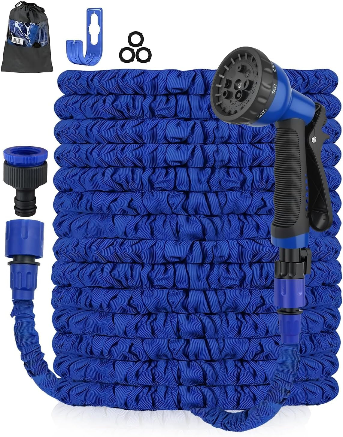 Expandable Garden Hose Pipe - 100FT Flexible Expanding Magic Hose with 3/4", 1/2" Fittings, 8 Function Spray Nozzle, Anti-Leakage - Heavy Duty Water Hose for Spring/Summer (Blue, 100FT)