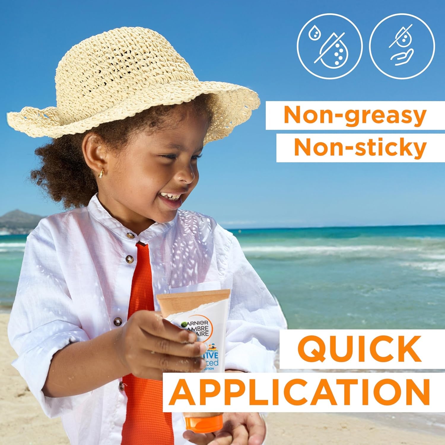 Ambre Solaire Sun Cream SPF 50+ Sensitive Advanced Kids Anti-Sand Sun Protection Mist Spray, Very High Protection UVA & UVB, Water Resistant, for Face & Body, Cruelty Free 150Ml