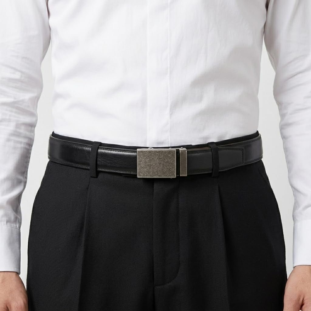 Men'S Belt, Slide Ratchet Belt for Men with Leather 1 3/8" Width 3.5Cm,Trim to Fit