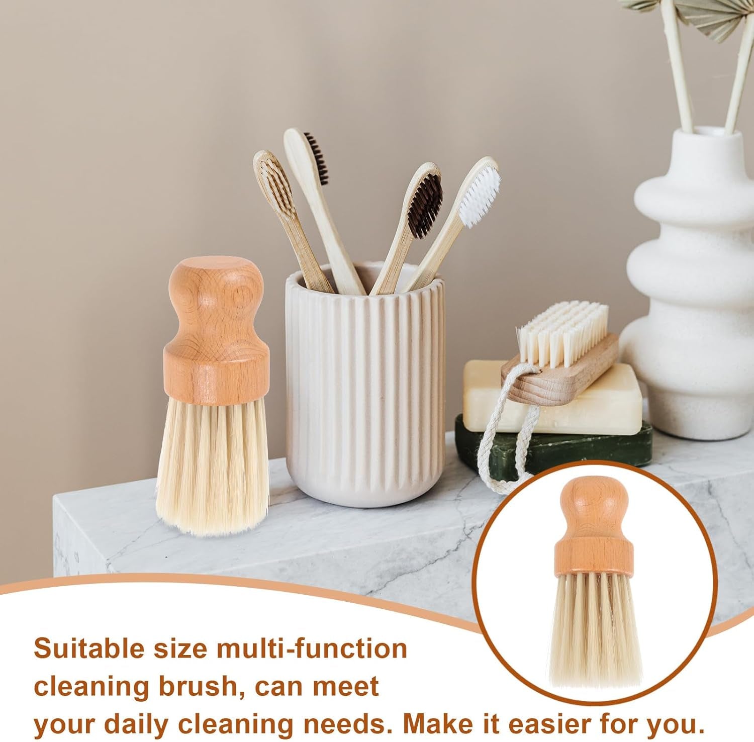 Cleaning Brush Beige Wooden Handle Handheld with Fibrous Soft Wool Bristles for Keyboard Cleaning and Portable Dust Removal Beech Material Suitable for Home and Office Use