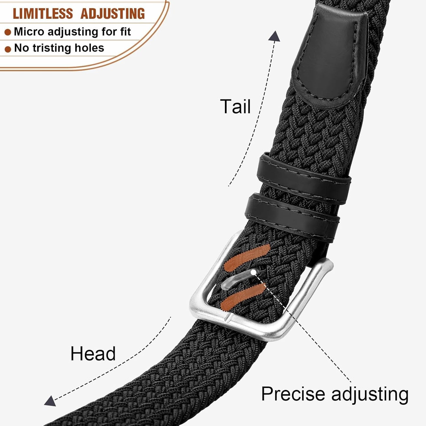 Mens Belt Elastic Belts for Men Stretch Braided Fabric Belts Casual Black Woven Golf Belt for Jeans