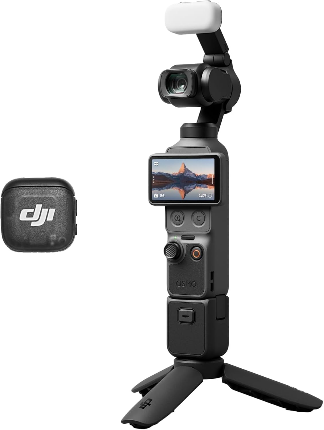 Osmo Pocket 4 Creator Combo, Pocket Gimbal Vlog Camera, 1″ CMOS & 4K/240Fps, 3‑Axis Stabilization, 2× Lossless Zoom, 107GB Built-In Storage, Mic 3 Transmitter, Fill Light, Osmo Mini Tripod