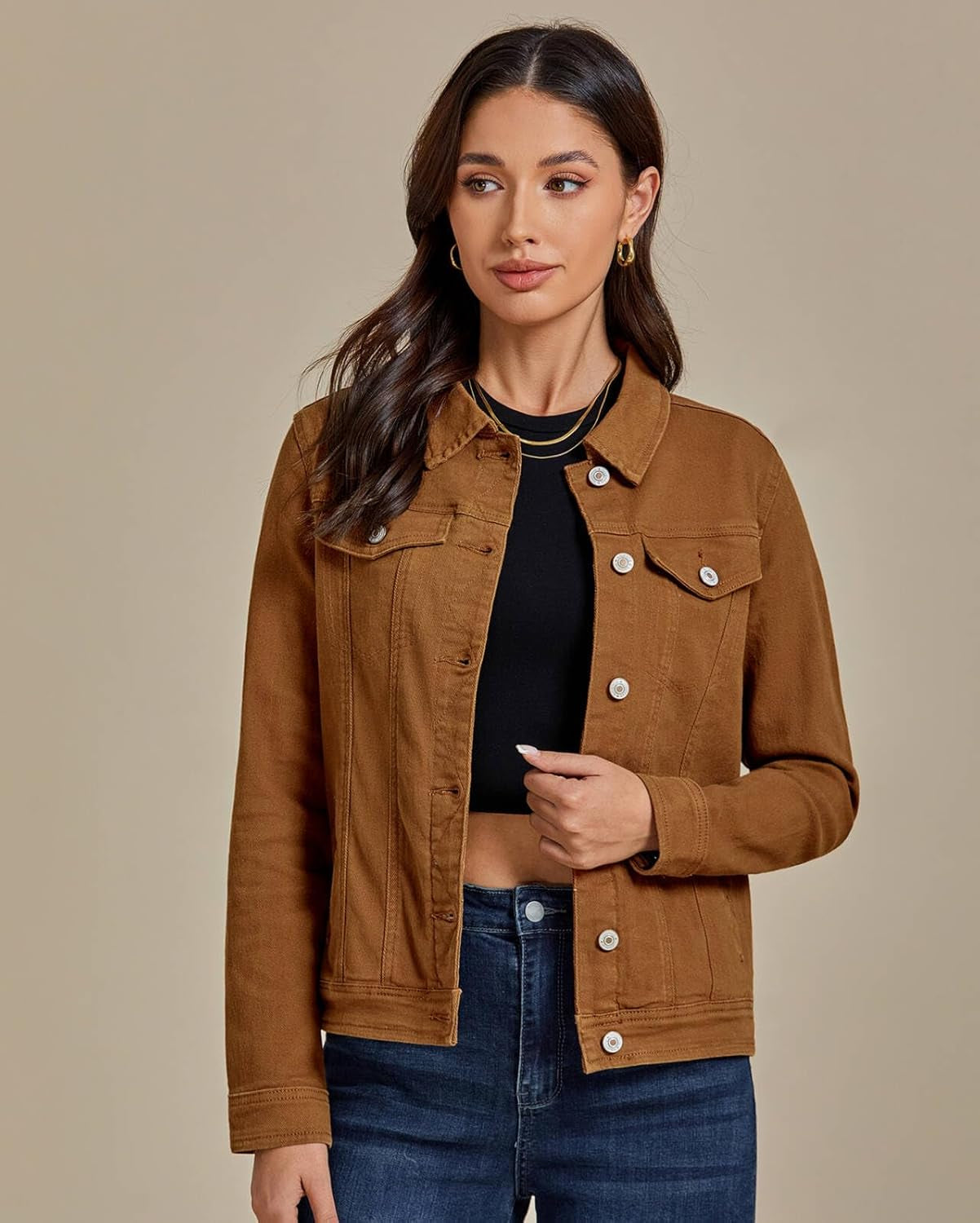 Women'S Denim Jackets Button down Stretch Boyfriend Jean Jacket