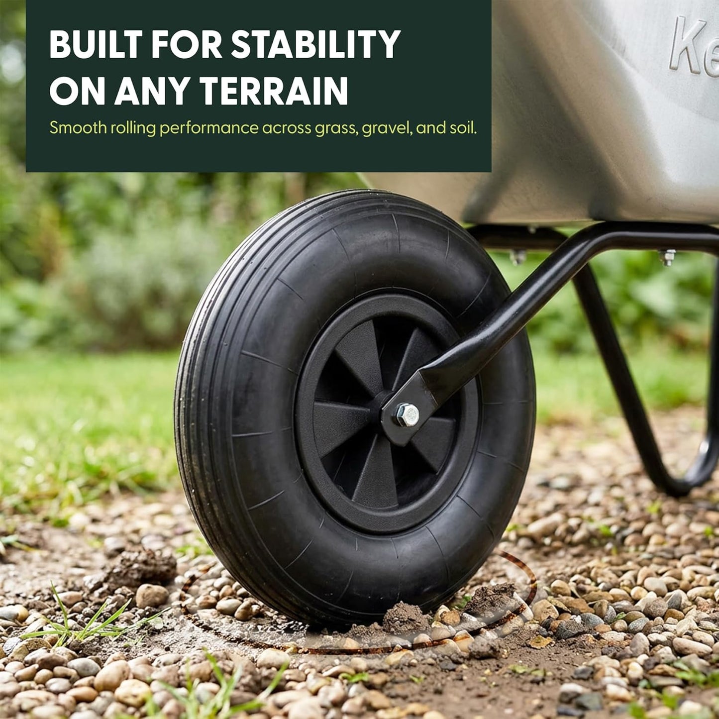 65L Garden Wheelbarrow with Pneumatic Tyre – Single Wheel Steel Garden Barrow Supports 100Kg Load Capacity, Heavy Duty Wheelbarrow for Soil, Compost, Tools & Outdoor Gardening Tasks