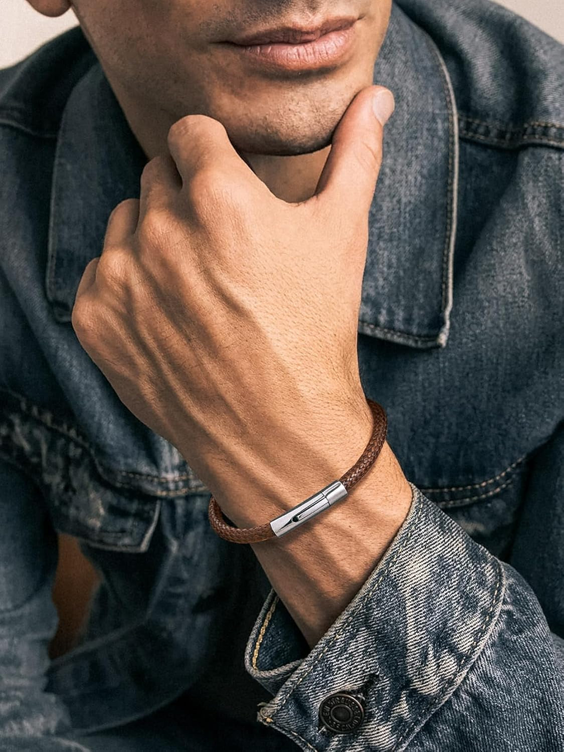 Mens Waterproof Leather Bracelet, Customisable Monolayer/Double Layers Braided Wax Rope Bracelets for Men, 18/20/22CM, Come with Gift Packaging