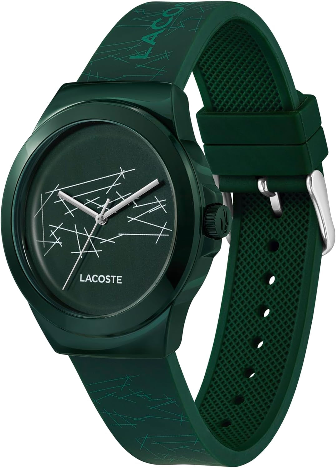 Lacoste Three Hand Quartz Movement Watch for Men and Women NEOCROC Collection with Green Silicone Bracelet - 2011391