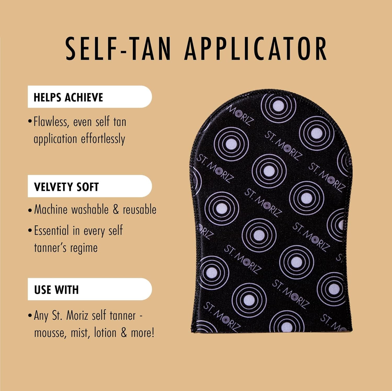 St Moriz Velvet Tanning Mitt for Even Fake Tan Coverage, Stain Free Hands & Streak Free Finish, Reusable, Use with Any Self-Tanning Mousse, Mist, Lotion