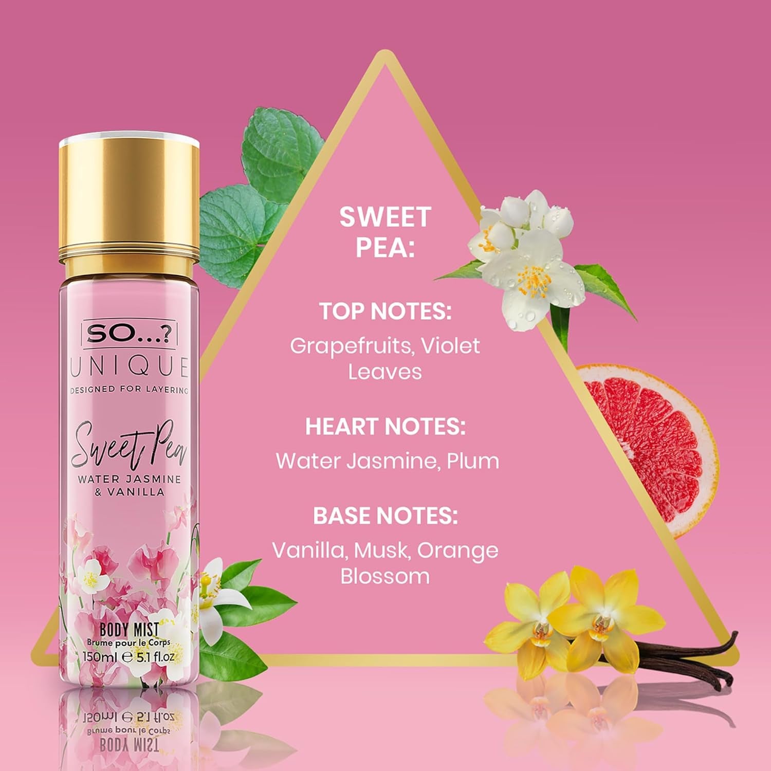 Unique Womens Vegan Sweet Pea Body Mist Fragrance Spray 150Ml