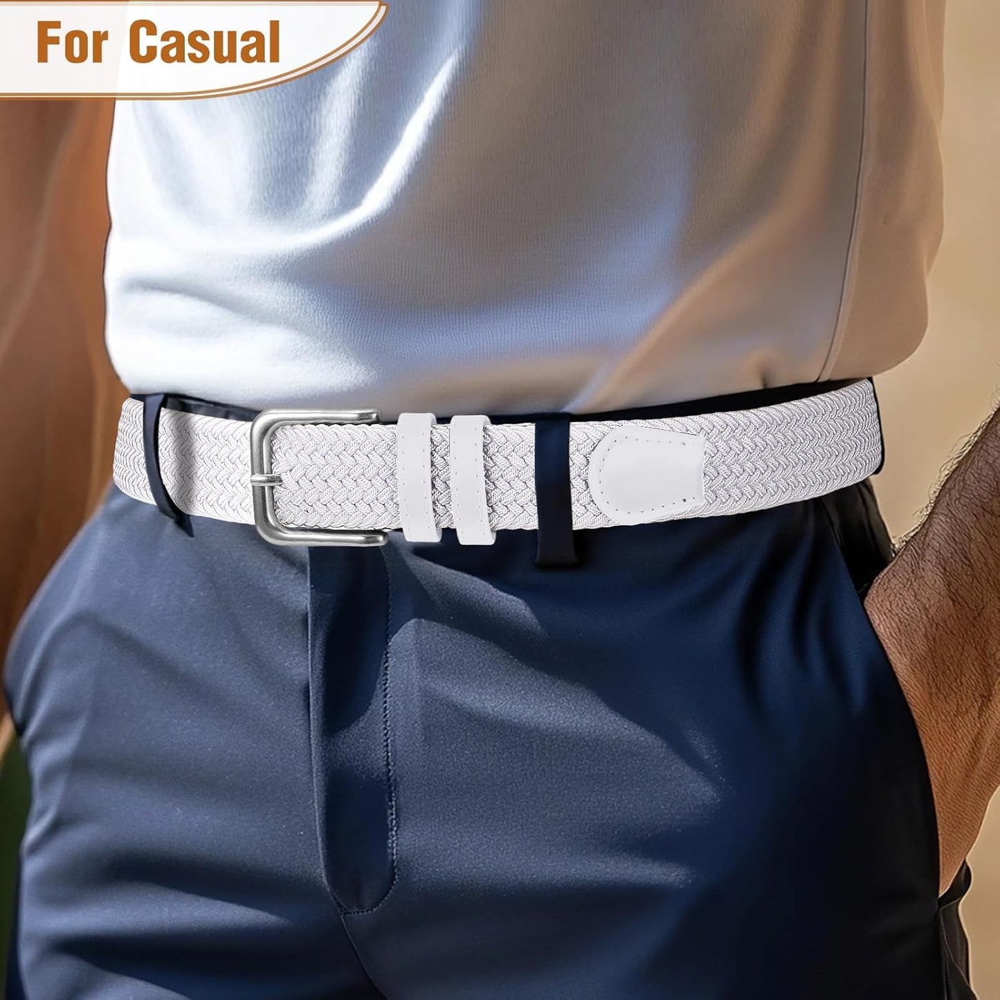 Mens Belt Elastic Belts for Men Stretch Braided Fabric Belts Casual Black Woven Golf Belt for Jeans