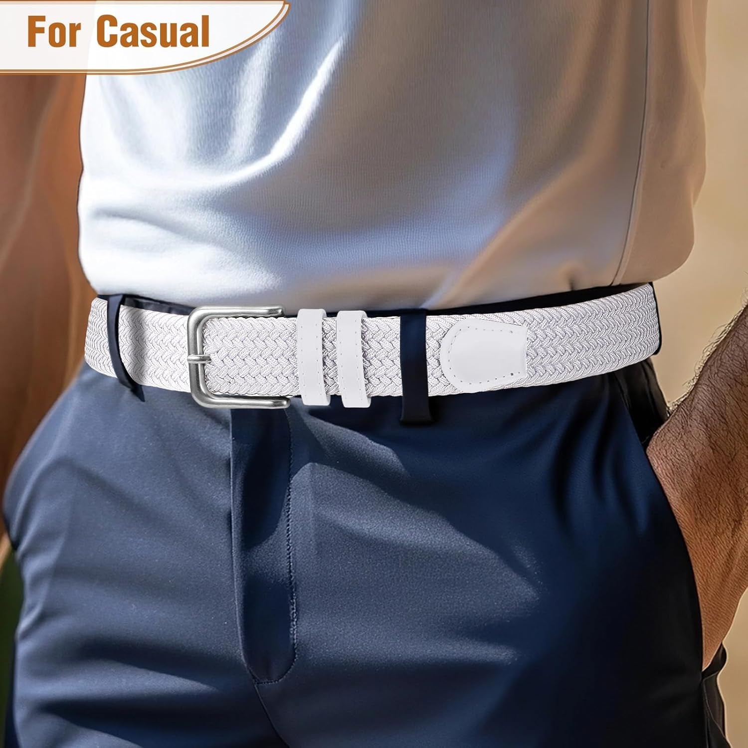 Mens Belt Elastic Belts for Men Stretch Braided Fabric Belts Casual Black Woven Golf Belt for Jeans