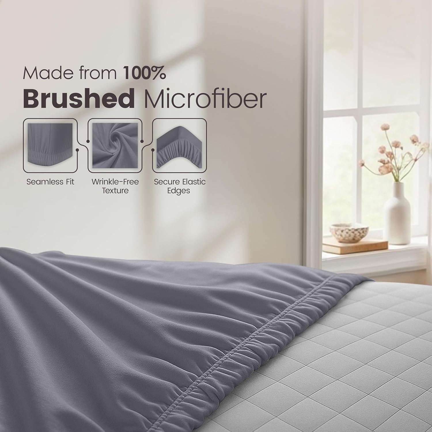 - Fitted Sheet 150 X 200 Cm - Grey - Oeko-Tex Certified Brushed Microfibre Fitted Sheet - 35 Cm Deep Pocket