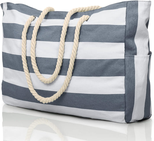 Beach Bag Large Waterproof Beach Tote Bags with Zip and Rope Handle Summer Holiday Essentials Shoulder Handbags for Travel Shopping Pool Gym Picnic