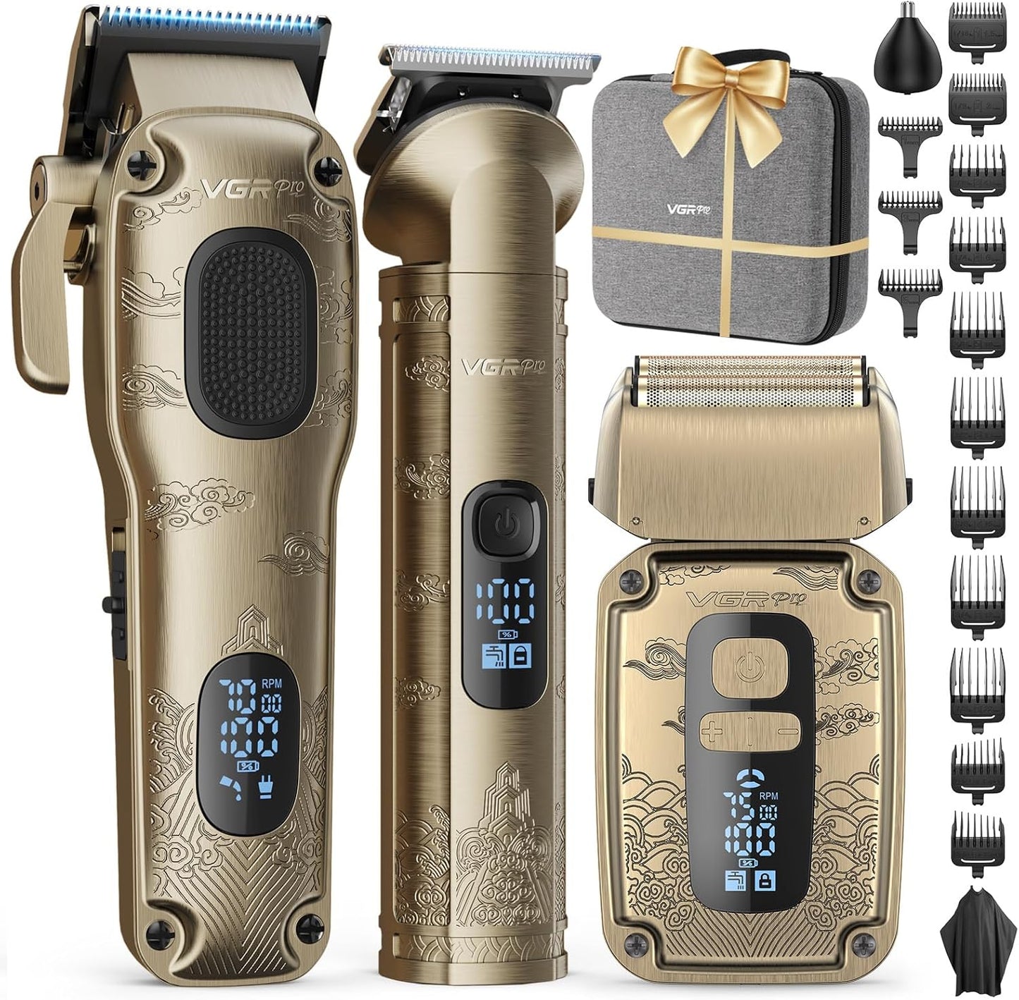 Hair Clippers & Trimmers Set for Men Professional, Waterproof Electric Razor Foil Shaver for Men Face Beard, Cordless for Hair Cutting, 4-Speed Setting, LED Battery Display, Home Use