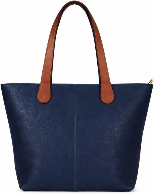 Mabel Womens Lightweight Plain Handbag - Soft 100% Vegan PU Leather Tote Shoulder Bag - Brook