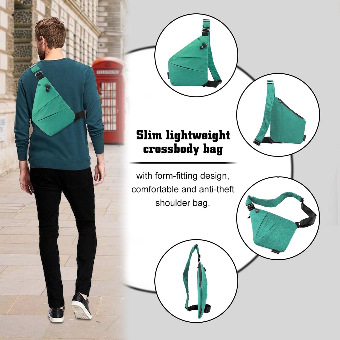 Anti Theft Crossbody Bag for Women Personal Flex Travel Bag Anti-Theft Cross Body Bag Sling Chest Bag for Men （Black）