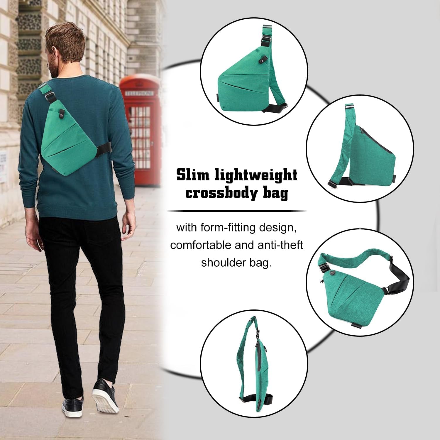 Anti Theft Crossbody Bag for Women Personal Flex Travel Bag Anti-Theft Cross Body Bag Sling Chest Bag for Men （Black）