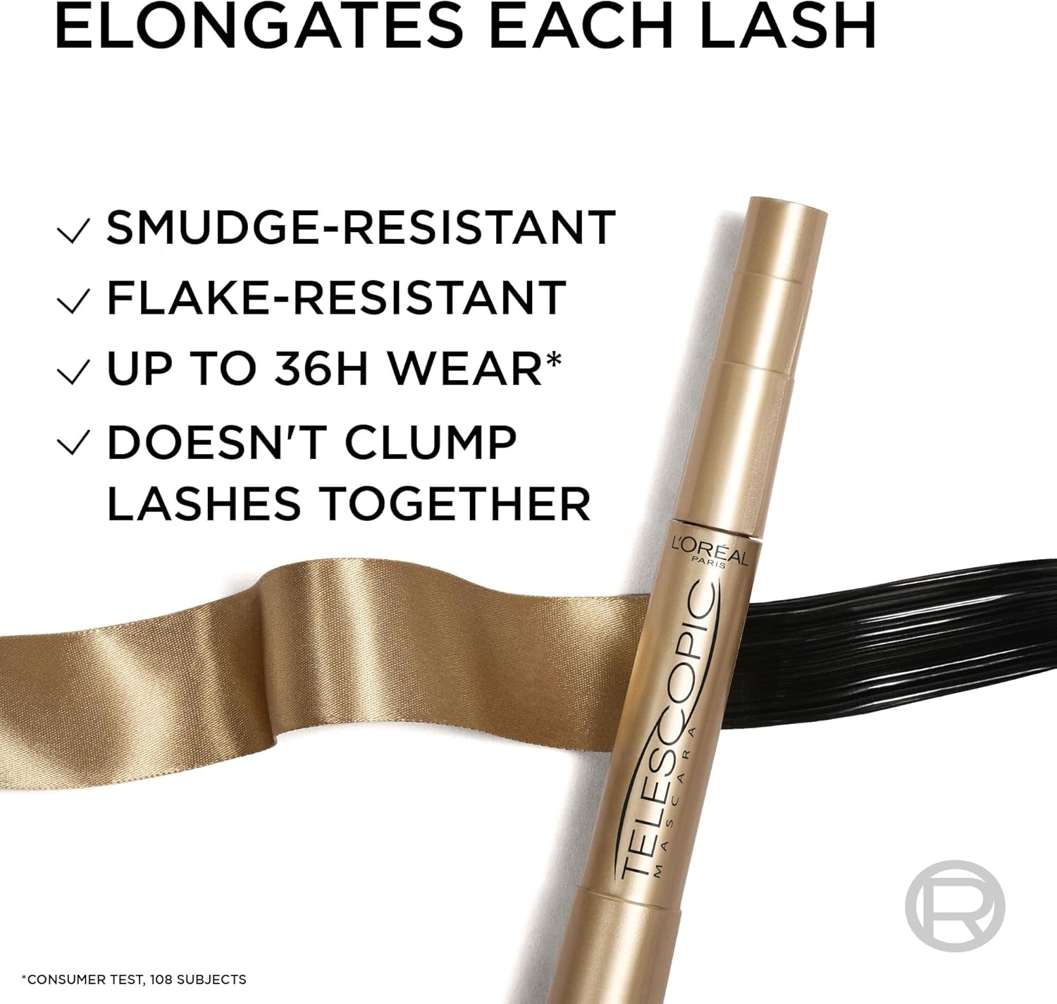 Paris Mascara, Telescopic Original Mascara to Achieve Dramatic Length & Definition, up to +71% Lengthening Effect, Smudge-Resistant and Long-Wearing Formula for up to 36H Wear, 8Ml