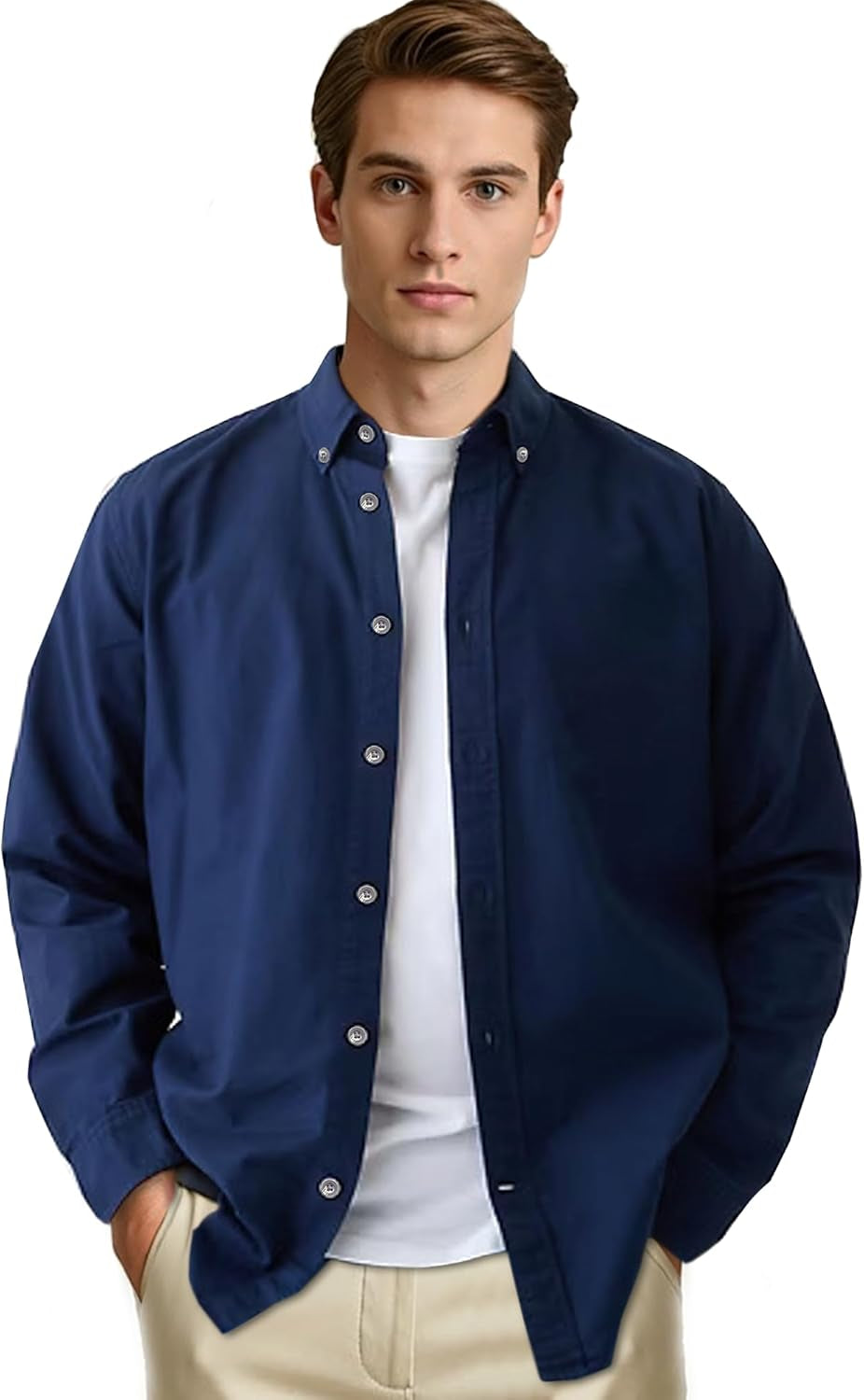 Regular Fit Long Sleeve Button down Collar Oxford Shirt for Men