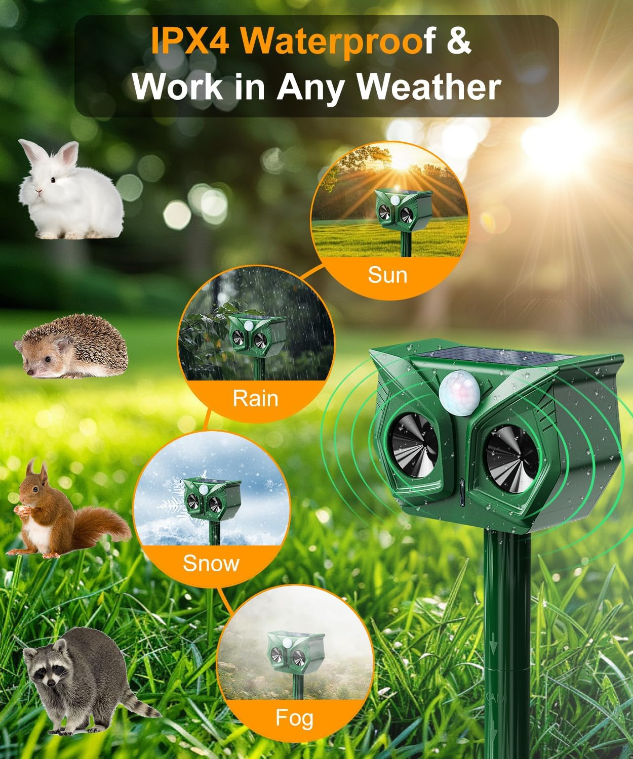 Cat Repellent for Gardens UK, Ultrasonic Cat Scarer Solar Powered & USB Charged with PIR Motion Sensor, LED Flash, Waterproof, 5 Frequency Modes, Deterrent for Cats Dogs Birds Foxes Squirrels