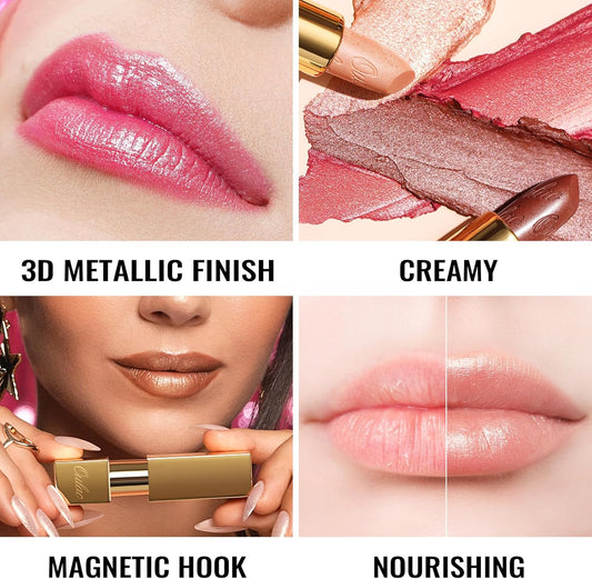 Metallic Shine Glitter Lipstick, Nude High Impact Lipcolor, Brown Soft and Ultra Hydrating, Long Lasting, Vegan & Cruelty-Free, Full-Coverage Lip Color 4.3 G/0.15 Oz Pure Envy(07)