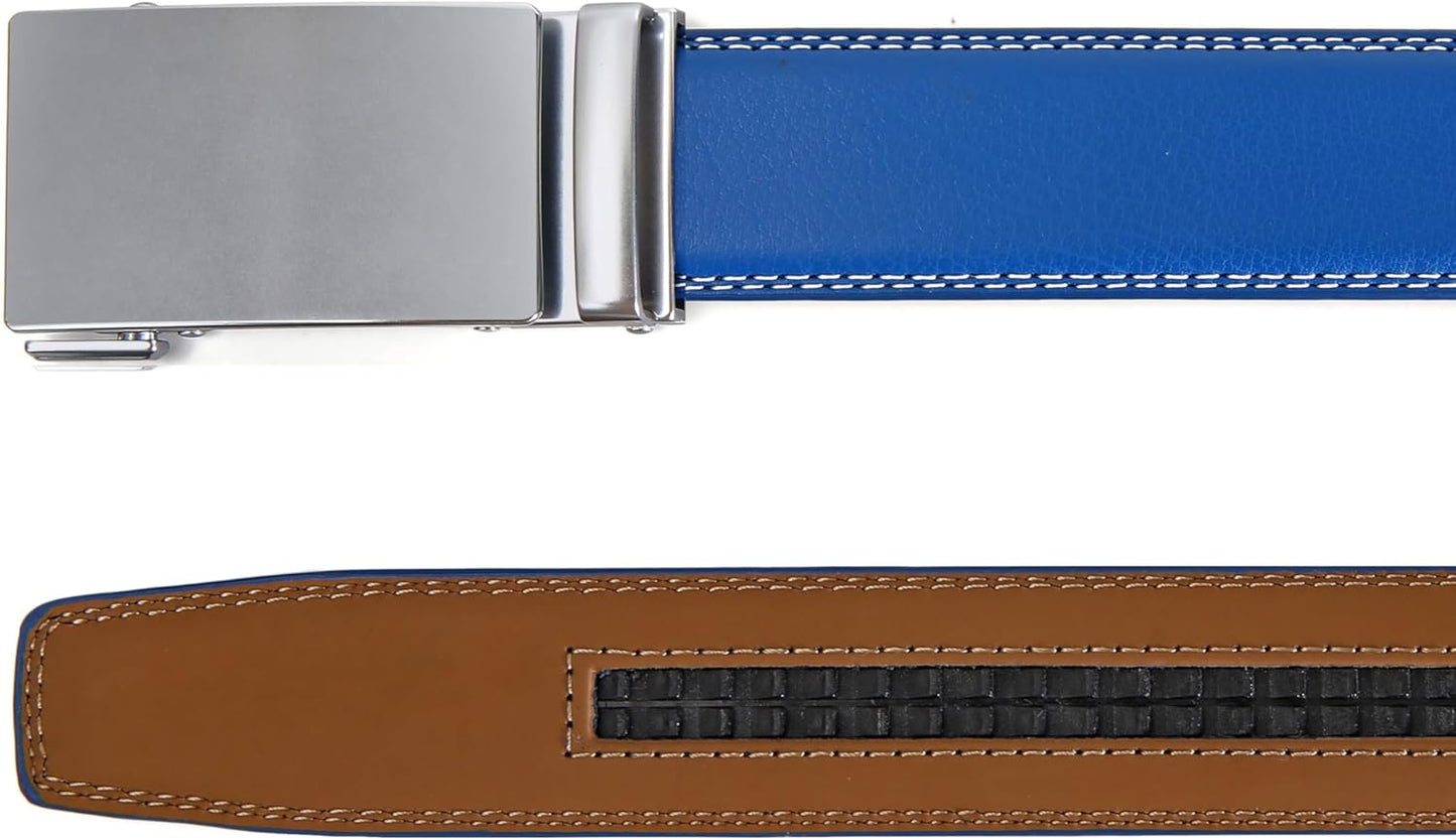 Men'S Belt, Leather Ratchet Belt for Men with Slide Buckle,Trim to Fit Width 3.5Cm 1 3/8 Inch