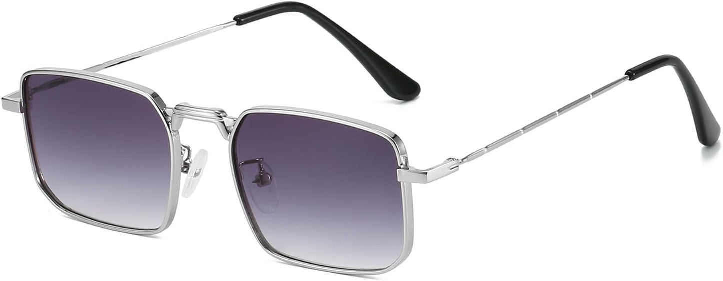Rectangle Sunglasses Metal Frame for Men Women Retro Square Sunglasses Tinted Lens 90S Vintage Shades UV400 Protection