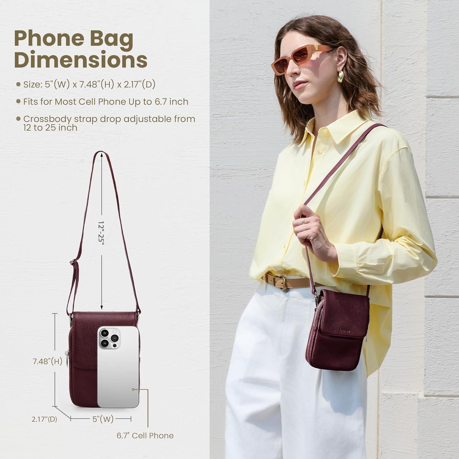 Genuine Leather Crossbody Bags for Women Small Phone Bag with RFID Blocking Multi-Functional Mobile Phone Bag with Adjustable Strap Christmas Gifts for Women