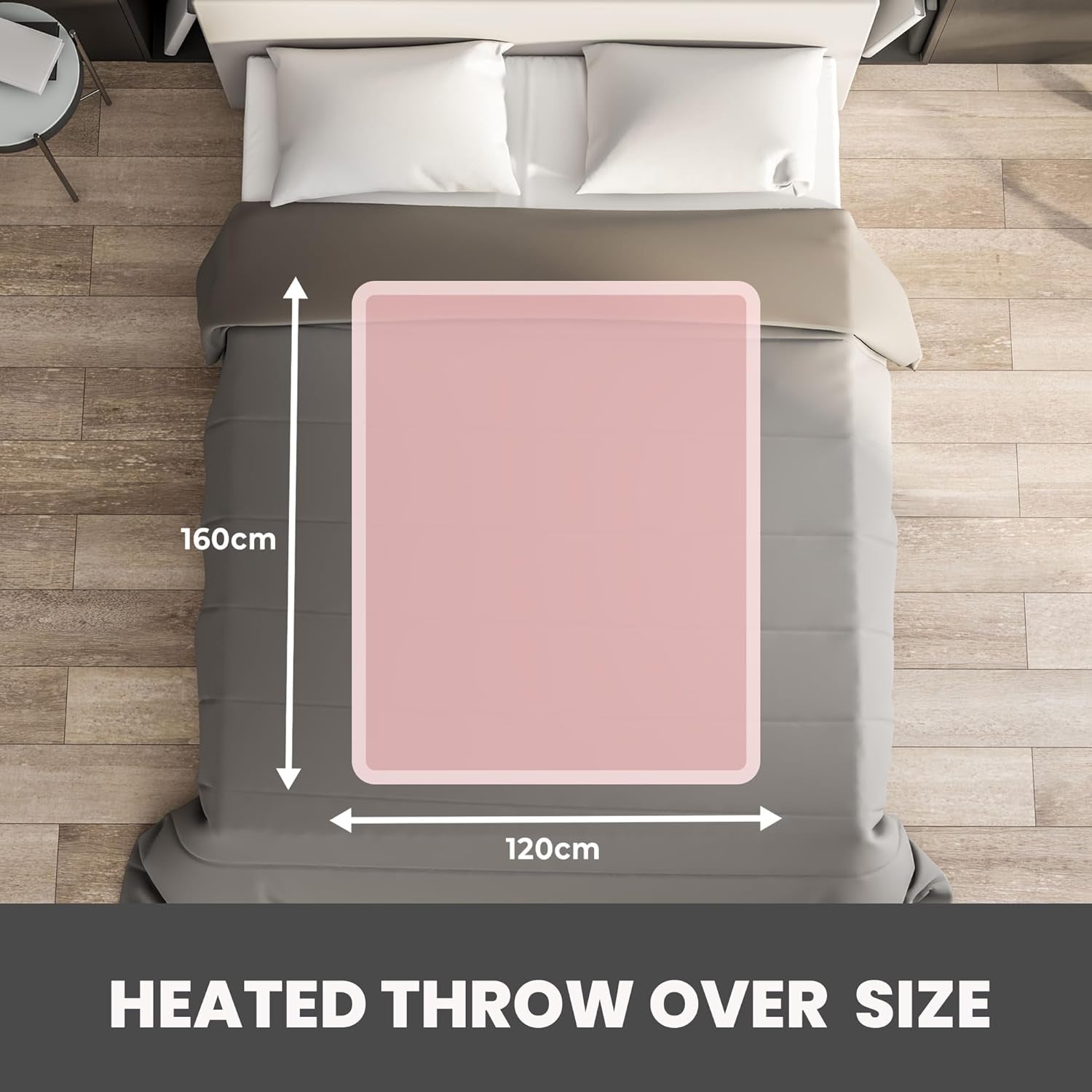 Grey Soft Heated Warm Throw over Blanket with Timer and 10 Heat Settings 120X160Cm