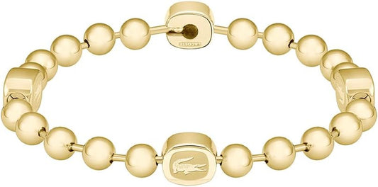 Lacoste Men'S VIGOR Collection Beaded Bracelet in Stainless Steel and Yellow Gold