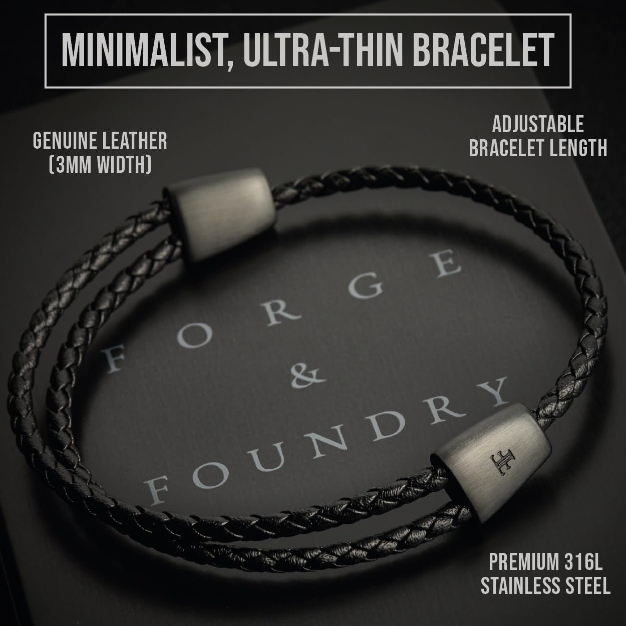 Men'S Adjustable Black Braided Leather Bracelet | Highly Polished Sliding Clasps | Design-Led, Artisan Jewellery from London
