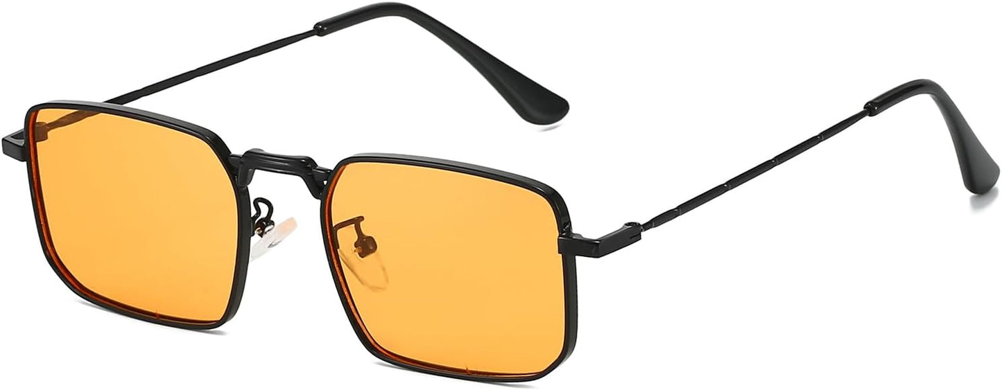 Rectangle Sunglasses Metal Frame for Men Women Retro Square Sunglasses Tinted Lens 90S Vintage Shades UV400 Protection