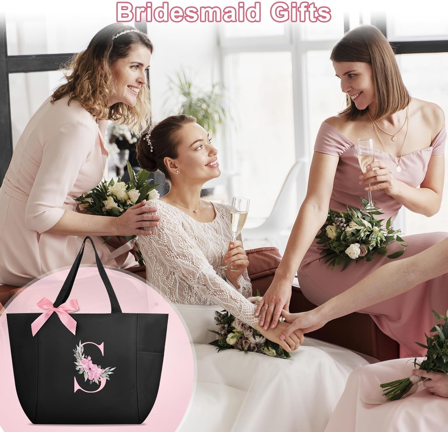 A-Z Initial Personalized Tote Bag, Waterproof Gifts for Women, Bridesmaids, Mom, Teachers, Friends (01-Black, S)