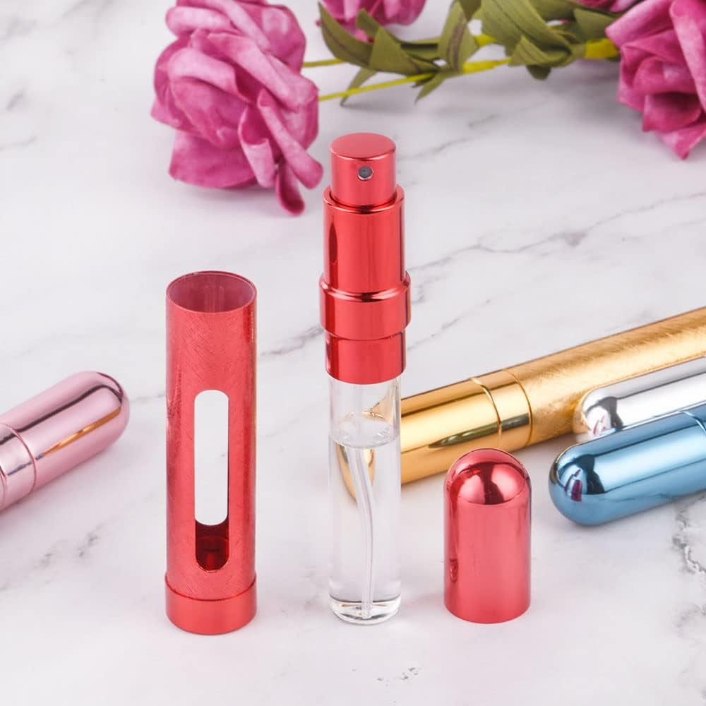 Perfume Atomiser Bottles, 5Pcs 12Ml Refillable Perfume Atomizer Empty Spray Bottles, Travel Fine Mist Fragrance Bottle with Window, Portable Purse Pocket Handbag Perfume Bottle for Men and Women