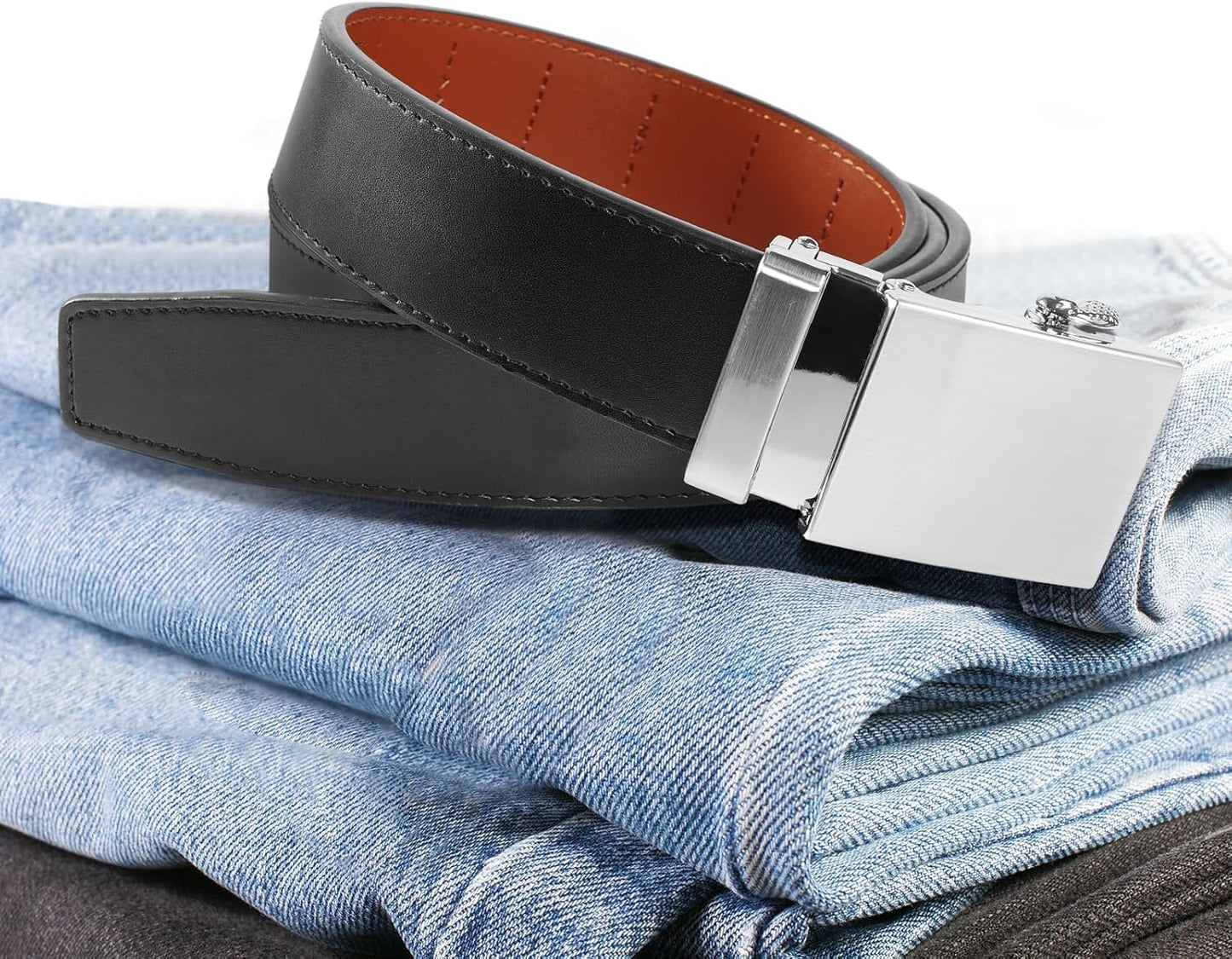 Men'S Belt, Slide Ratchet Belt for Men with Leather 1 3/8" Width 3.5Cm,Trim to Fit