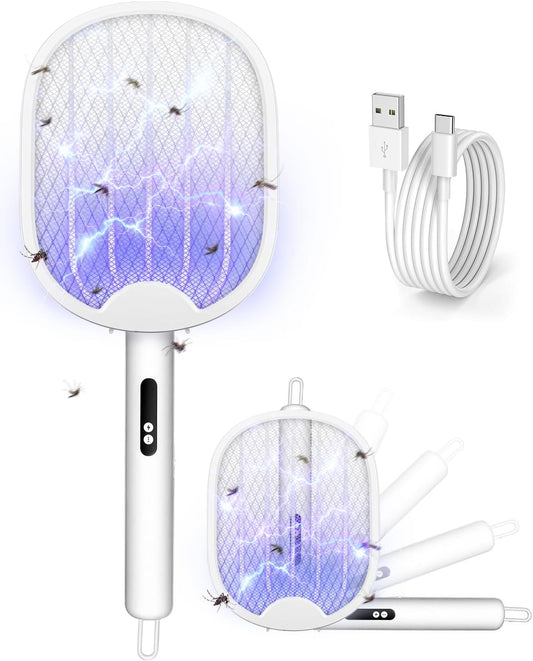 Fly Zapper, Foldable Electric Mosquito Swatter 4000V, 1800Mah Rechargeable Bug Zapper Racket with Auto & Manual Mode, 180° Portable Mosquito Killer, Safe 3-Layer Mesh for Indoor & Outdoor Use