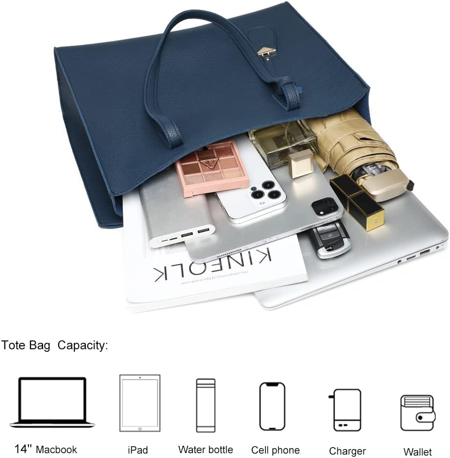 Women'S Tote Bag Large Handbag Soft Leather Simple Shoulder Bag with Zipper for School Work Leisure (A-Blue)