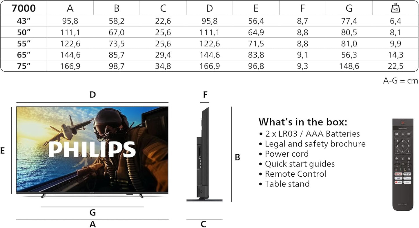 Philips 43PUS7000 4K LED Smart TV - 43 Inch Display with Pixel Precise, Ultra HD, Titan OS Platform and Dolby Atmos Sound, Works with Alexa and Google Voice Assistant