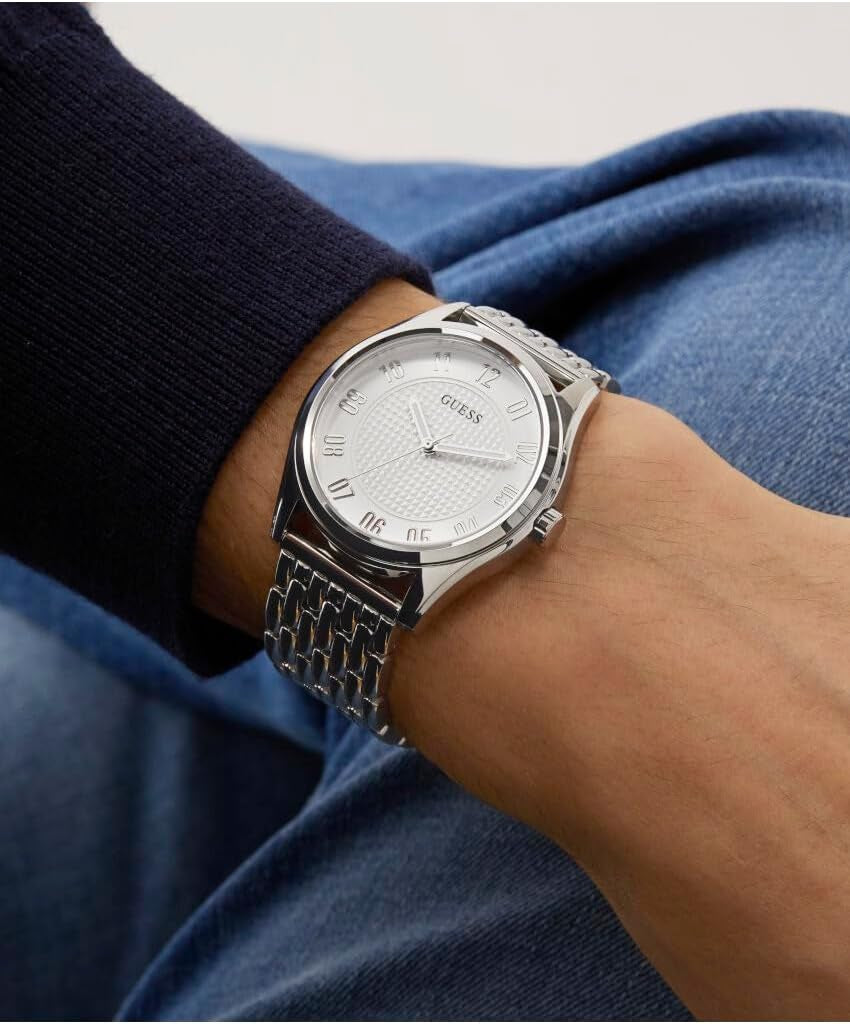 Tate  Men'S Quartz Analogue Stainless Steel Watch 42 Mm Stainless Steel Bracelet Silver 5 Bar Dial Colour Silver Luminous Hands