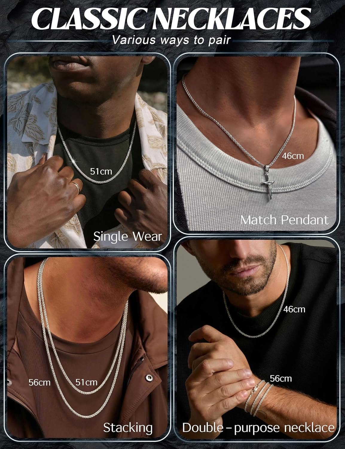 925 Sterling Silver Chain Mens Hypoallergenic Wheat Silver Necklace Chain for Men Sturdy Men'S Necklaces Ideal Pendants Choice Jewellery Gift 18/20/22 Inch