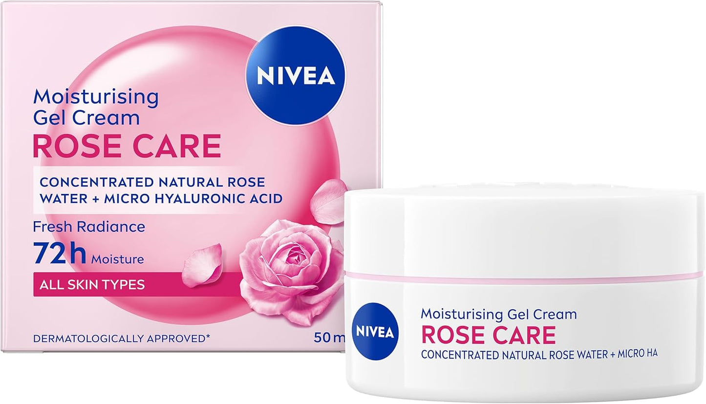 Rose Care Moisturising Gel Cream (50 Ml), Hydrating Gel Face Cream with Rose Water and Hyaluronic Acid, 72H Moisture Formula, Moisturiser for Soft and Radiant Skin