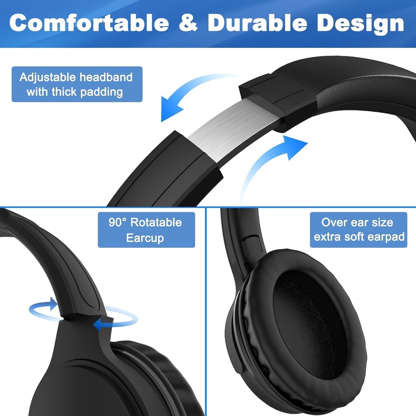 19.5Ft / 6M Extra Long Cord Headphones for TV PC with Volume Control, Spring Coiled Cable, 3.5Mm AUX, Wired over Ear Earphones for Seniors Hard of Hearing, Large Comfortable Computer Headset