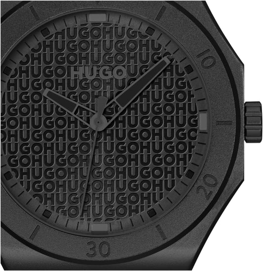 HUGO Three Hand Quartz Movement Watch for Men #Grail Light Collection with Black Silicone Bracelet - 1530396