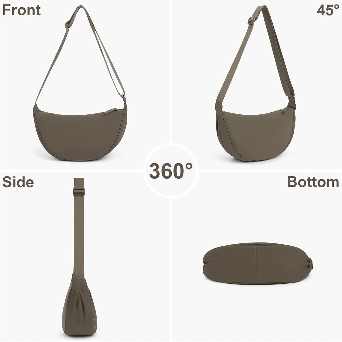 Women'S Nylon Crescent Bag - Hobos Crossbody Shoulder Bag with Adjustable Strap - Solid Color Chest Fanny Pack