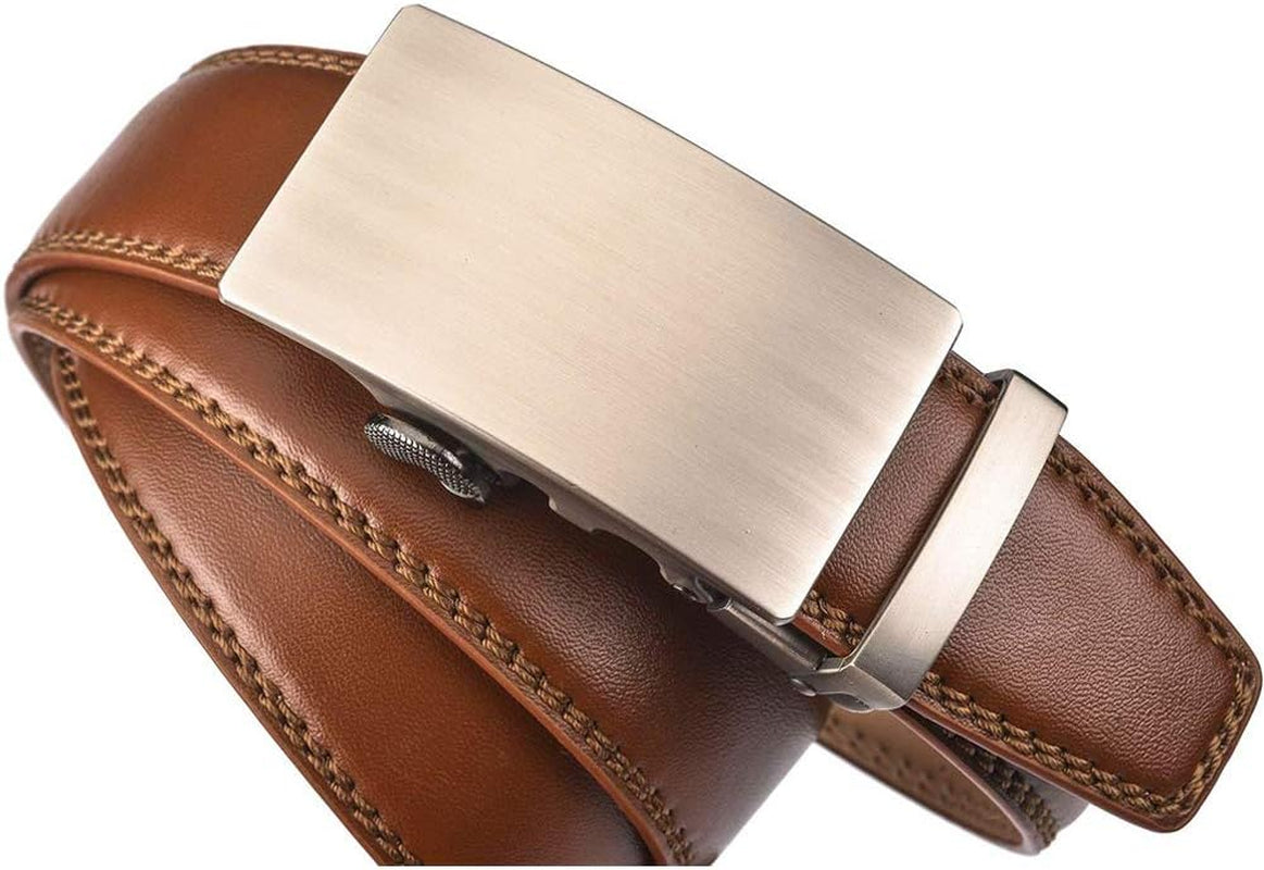 Men'S Belt, Leather Ratchet Belt for Men with Slide Buckle,Trim to Fit Width 3.5Cm 1 3/8 Inch